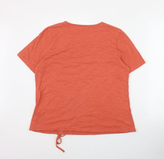First Avenue Womens Orange Cotton Basic T-Shirt Size L Round Neck