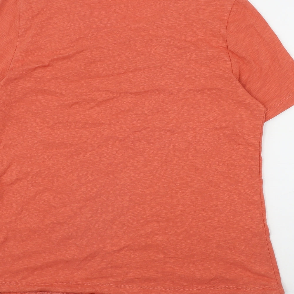 First Avenue Womens Orange Cotton Basic T-Shirt Size L Round Neck