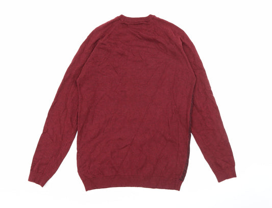 Easy Mens Red Crew Neck Geometric Cotton Pullover Jumper Size S