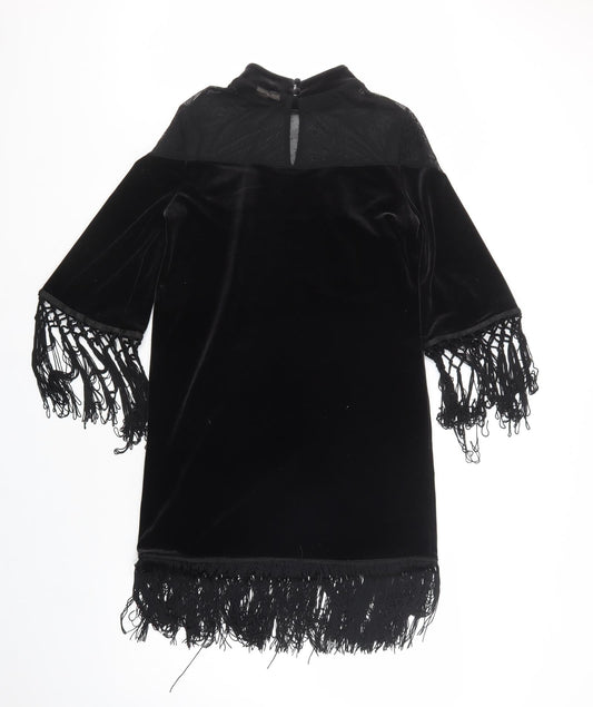 H&M Womens Black Polyester Shift Size 8 Mock Neck Button