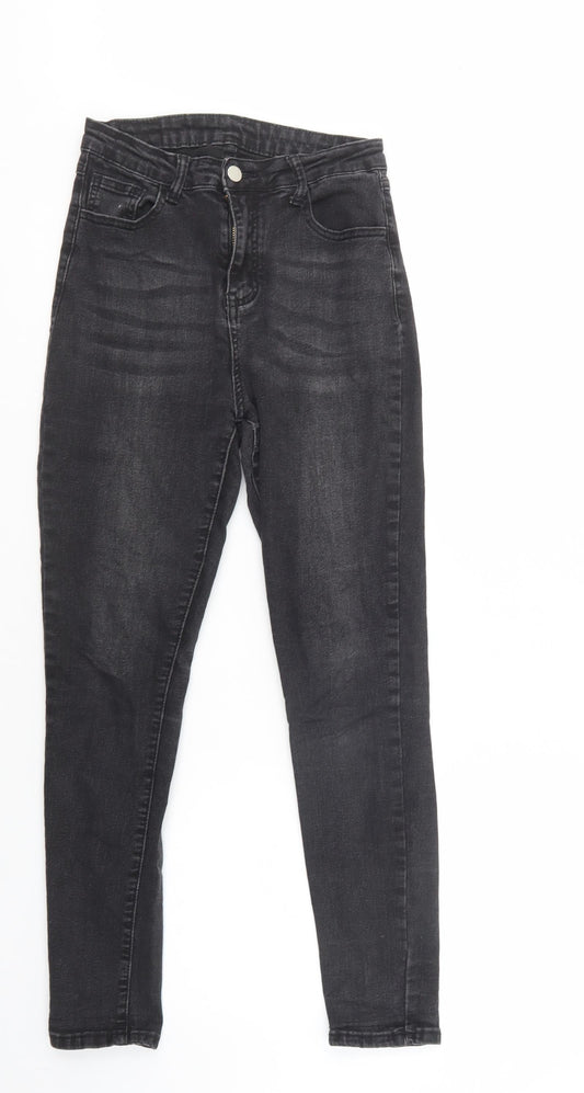 Additional front view of SHEIN women’s black cotton skinny jeans, size S, 28-inch leg regular button