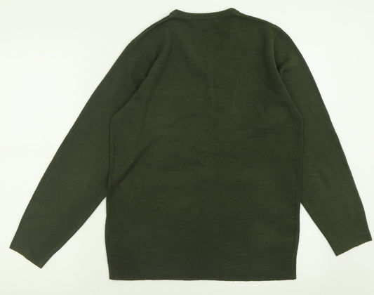 Marks and Spencer Mens Green V-Neck Acrylic Pullover Jumper Size S