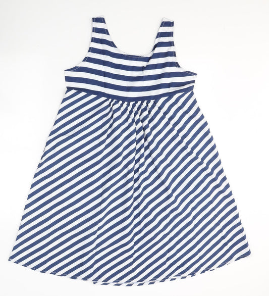 Preworn Womens Blue Striped Polyester Fit & Flare Size M Round Neck Pullover