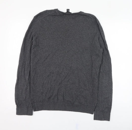 New Look Mens Grey Round Neck Cotton Pullover Jumper Size S