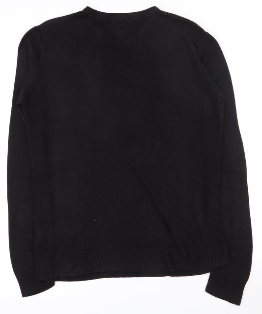 Peacocks Mens Black V-Neck Acrylic Pullover Jumper Size L