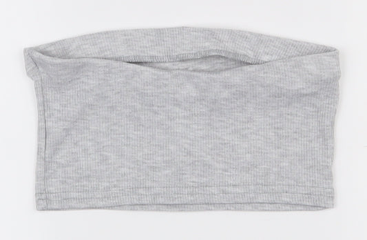 Boohoo Womens Grey Polyester Basic T-Shirt Size 6 Off the Shoulder - Boob Tube