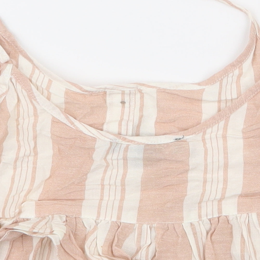 Primark Womens Pink Striped Polyester Cropped T-Shirt Size 6 Scoop Neck