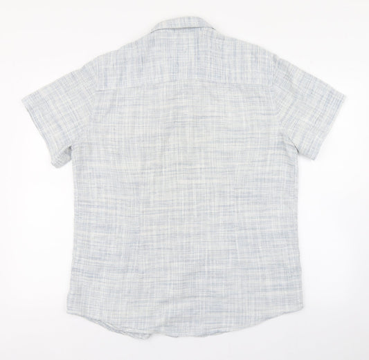 Authentic Casual Wear Mens Blue Polyester Button-Up Size L Collared Button