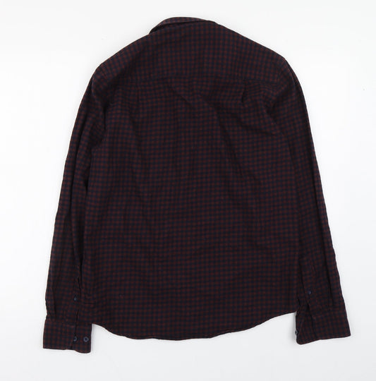 Primark Mens Brown Check Cotton Button-Up Size S Collared Button