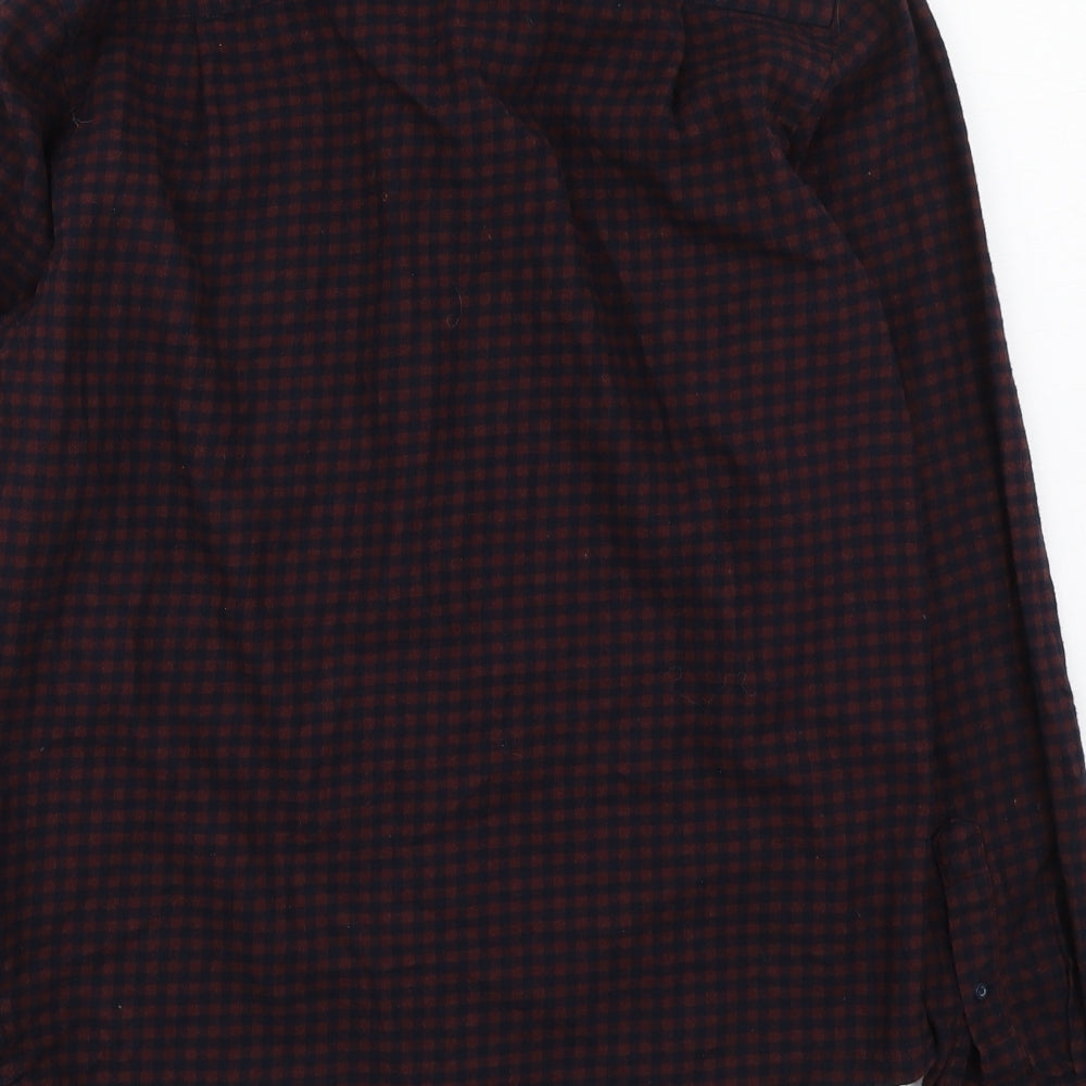 Primark Mens Brown Check Cotton Button-Up Size S Collared Button