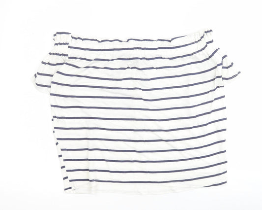 Primark Womens White Striped Viscose Basic Blouse Size 8 Off the Shoulder