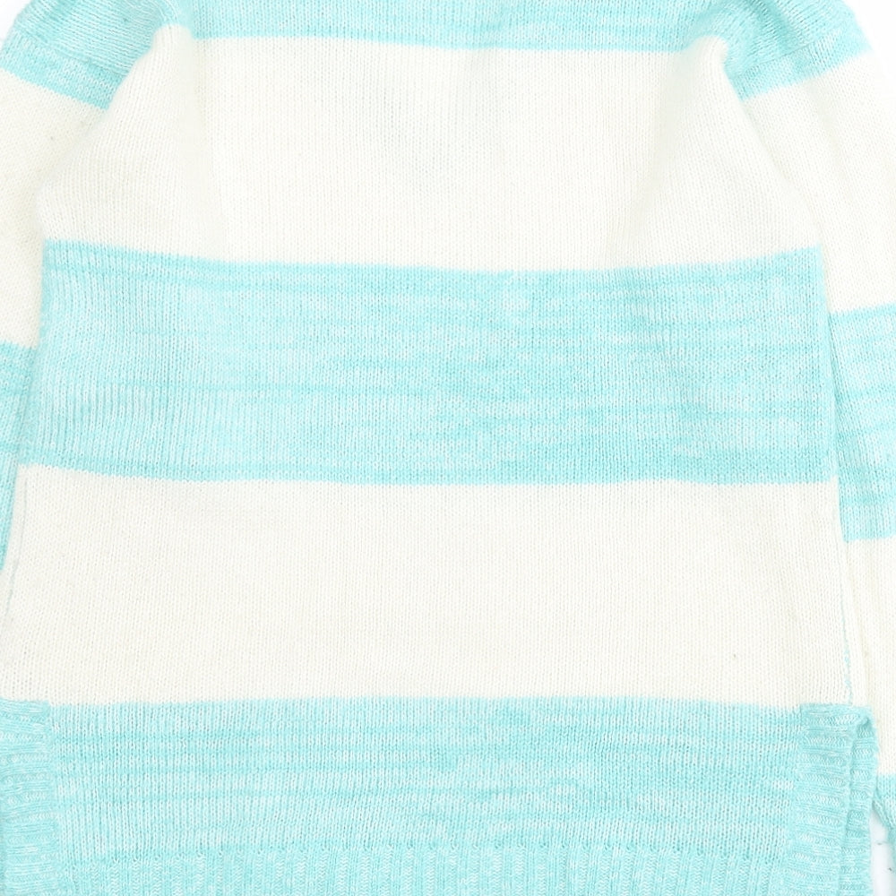 Primark Womens Blue V-Neck Striped Acrylic Pullover Jumper Size 10