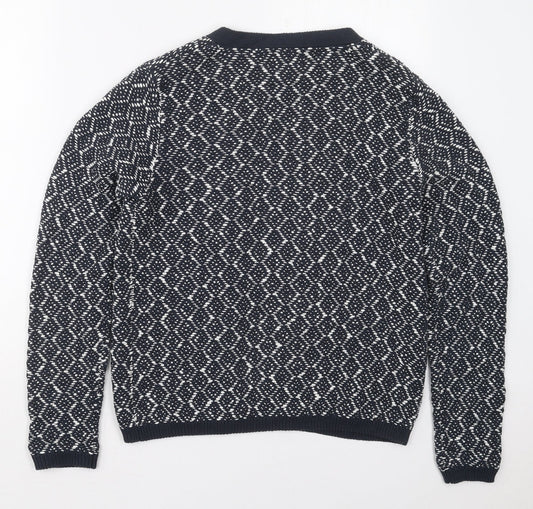 Nutmeg Womens Grey V-Neck Geometric Cotton Cardigan Jumper Size 12