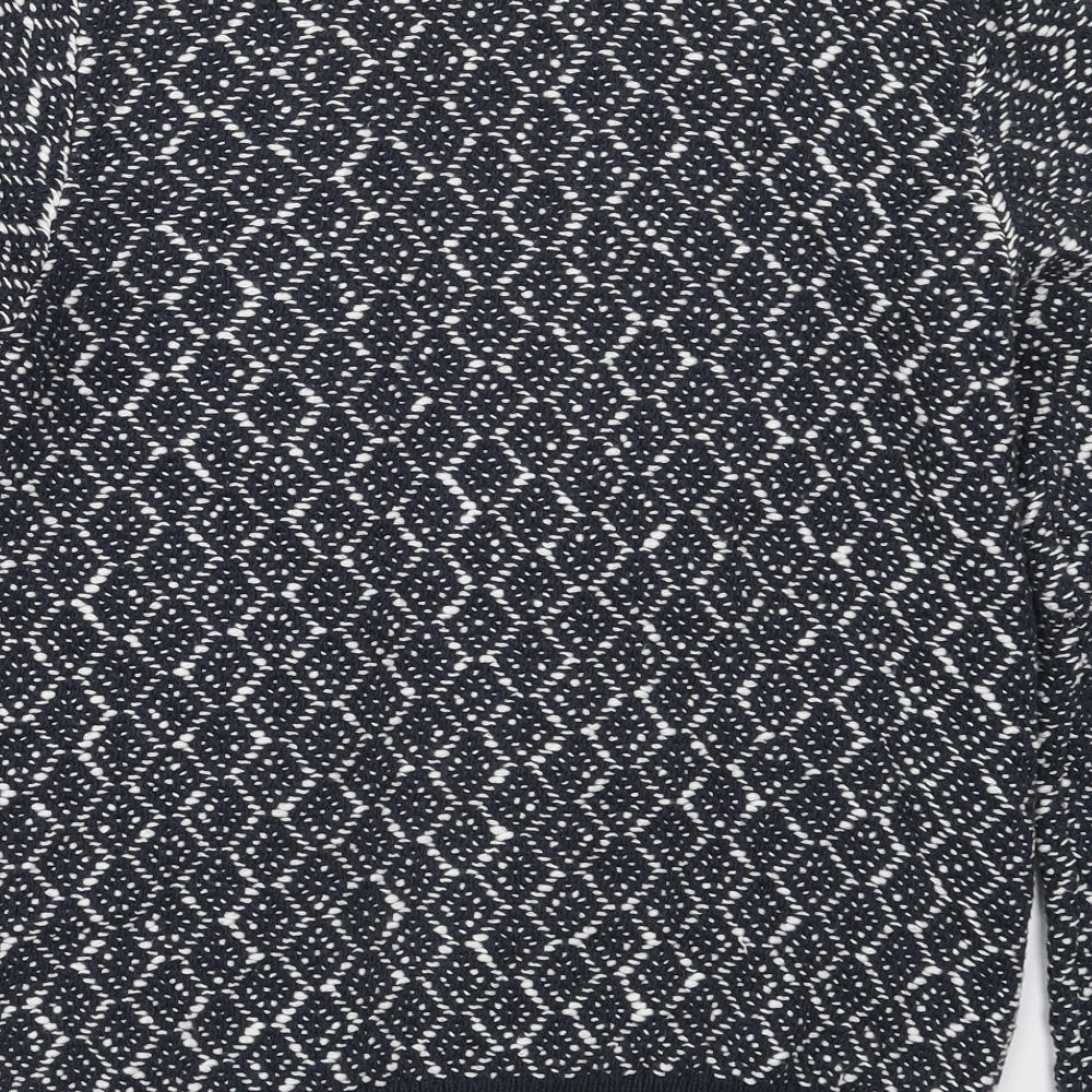 Nutmeg Womens Grey V-Neck Geometric Cotton Cardigan Jumper Size 12