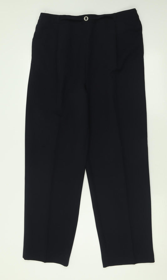 Additional front view of Bonmarché women’s blue polyester trousers, size UK 16, 30-inch leg regular