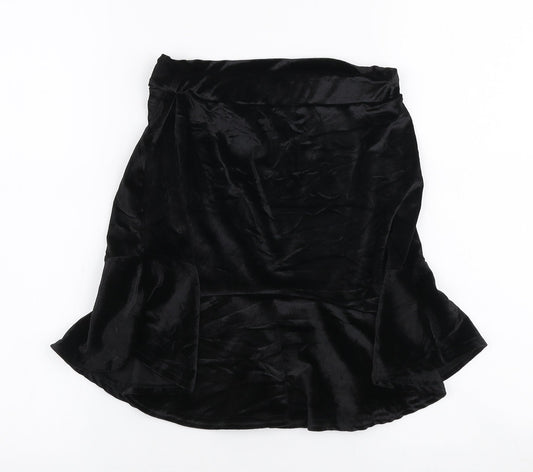 Back view of PRETTYLITTLETHING women’s black polyester a-line skirt, size UK 8