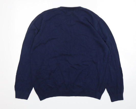 TU Mens Blue V-Neck  Cotton Pullover Jumper Size L