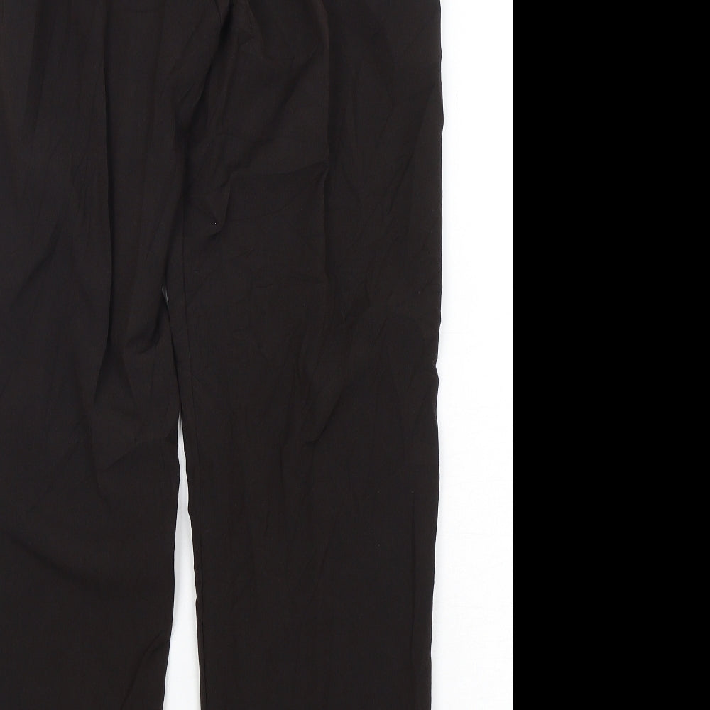 Brand and care label for Preworn women’s black polyester trousers, size UK 16, 29-inch leg regular