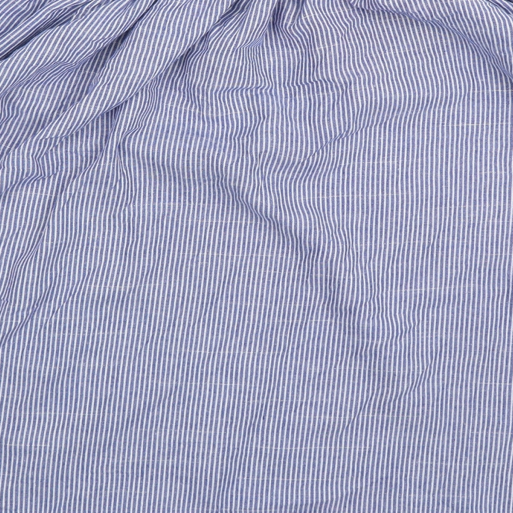 Blue Vanilla Womens Blue Striped Polyester Basic Blouse Size M Boat Neck