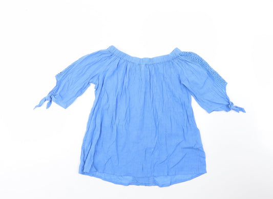 George Womens Blue Cotton Basic Blouse Size 10 Off the Shoulder