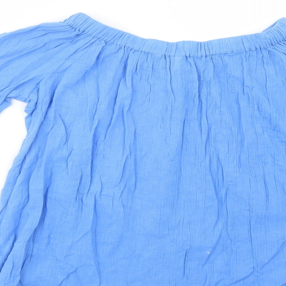 George Womens Blue Cotton Basic Blouse Size 10 Off the Shoulder