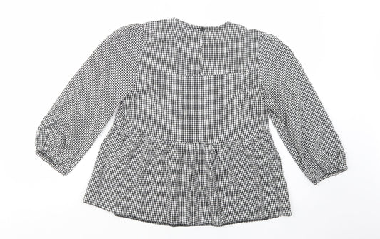 Primark Womens Grey Check Viscose Basic Blouse Size 8 Crew Neck