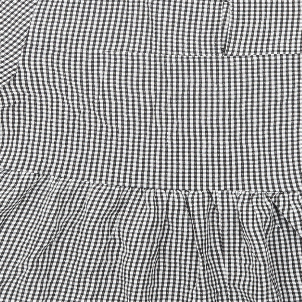 Primark Womens Grey Check Viscose Basic Blouse Size 8 Crew Neck