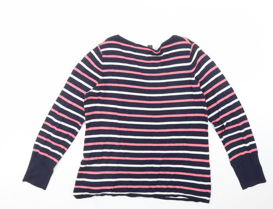 Gap Womens Blue V-Neck Striped Cotton Pullover Jumper Size M