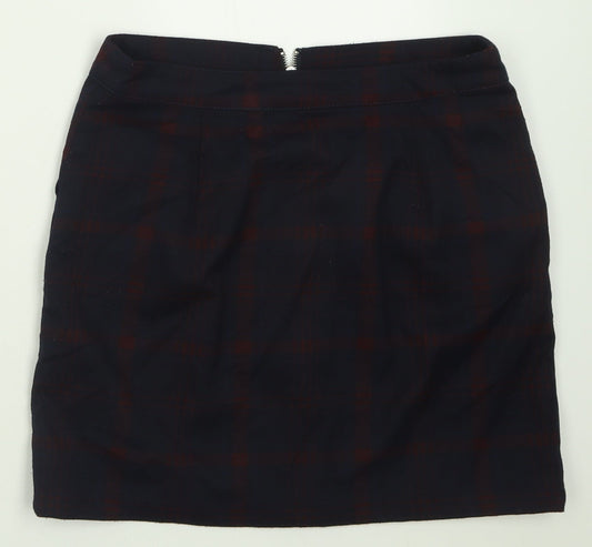 Dorothy Perkins Womens Blue Check Polyacrylate Fibre A-Line Skirt Size 8 Zip