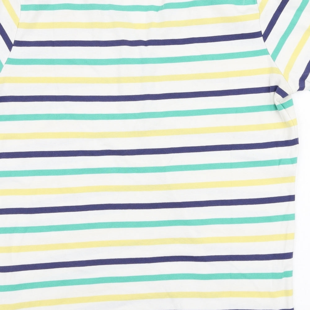 Damart Womens Multicoloured Striped 100% Cotton Jersey T-Shirt Size 14 Round Neck