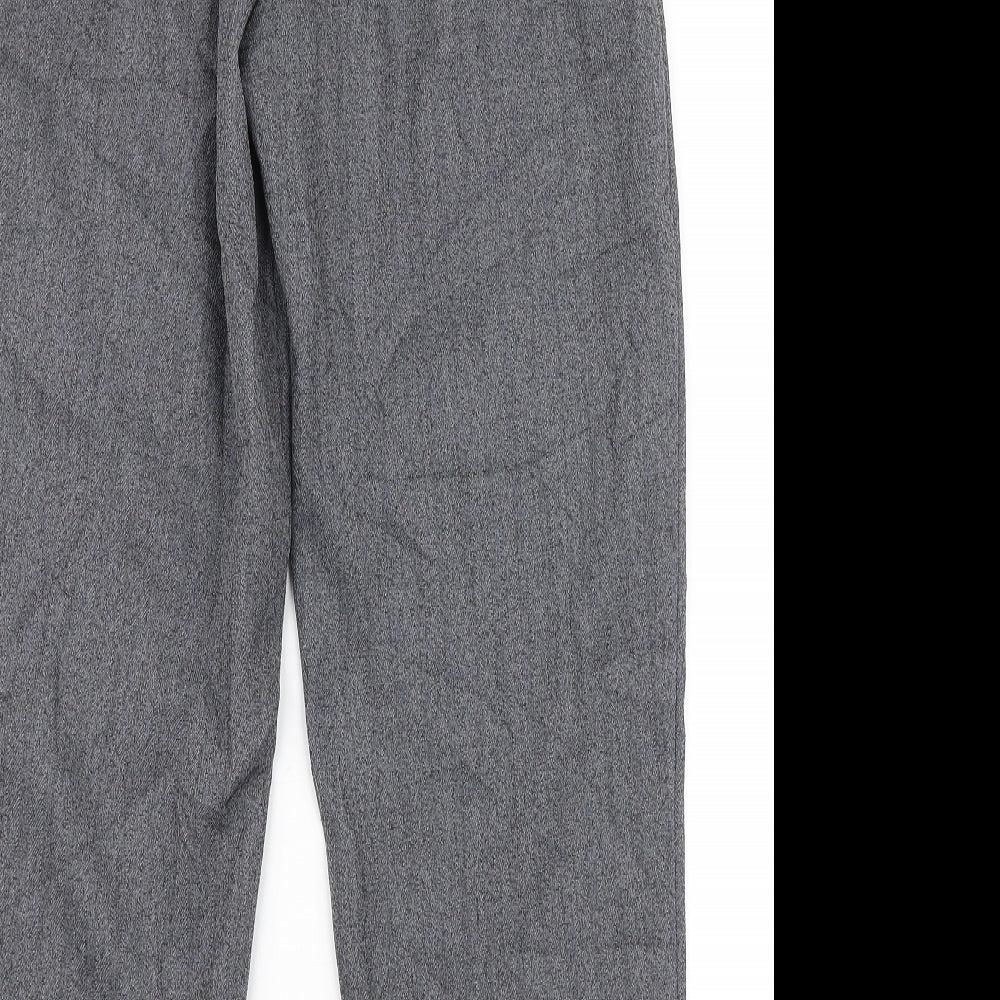 Brand and care label for Autonomy women’s grey polyester dress pants trousers, size UK 12, 25-inch leg regular