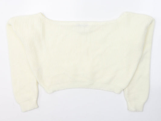 PRETTYLITTLETHING Womens White Boat Neck Acrylic Pullover Jumper Size S