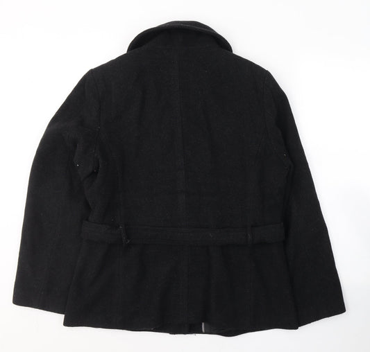 Lakeland Womens Black Pea Coat Coat Size 14 Button