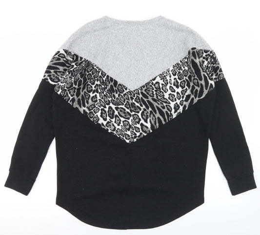 Quiz Womens Grey Animal Print Polyester Basic T-Shirt Size 8 Round Neck