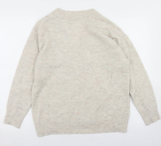 George Womens Beige V-Neck Polyester Pullover Jumper Size S