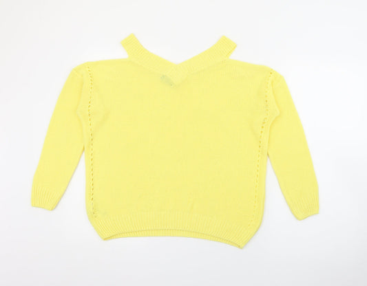 F&F Womens Yellow V-Neck Acrylic Pullover Jumper Size 10