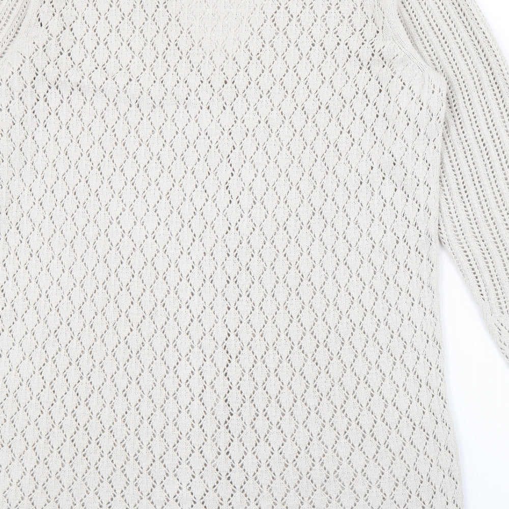 FRANK WALDER Womens Ivory V-Neck Polyacrylate Fibre Cardigan Jumper Size M