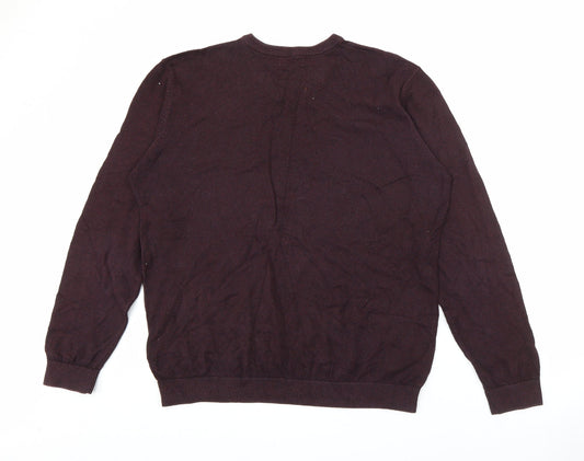 M&Co Mens Red V-Neck Cotton Pullover Jumper Size L