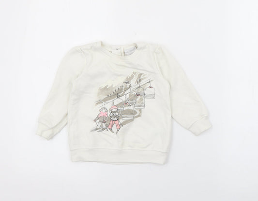 Savannah Girls White Cotton Pullover Jumper Size 9-12 Months Button