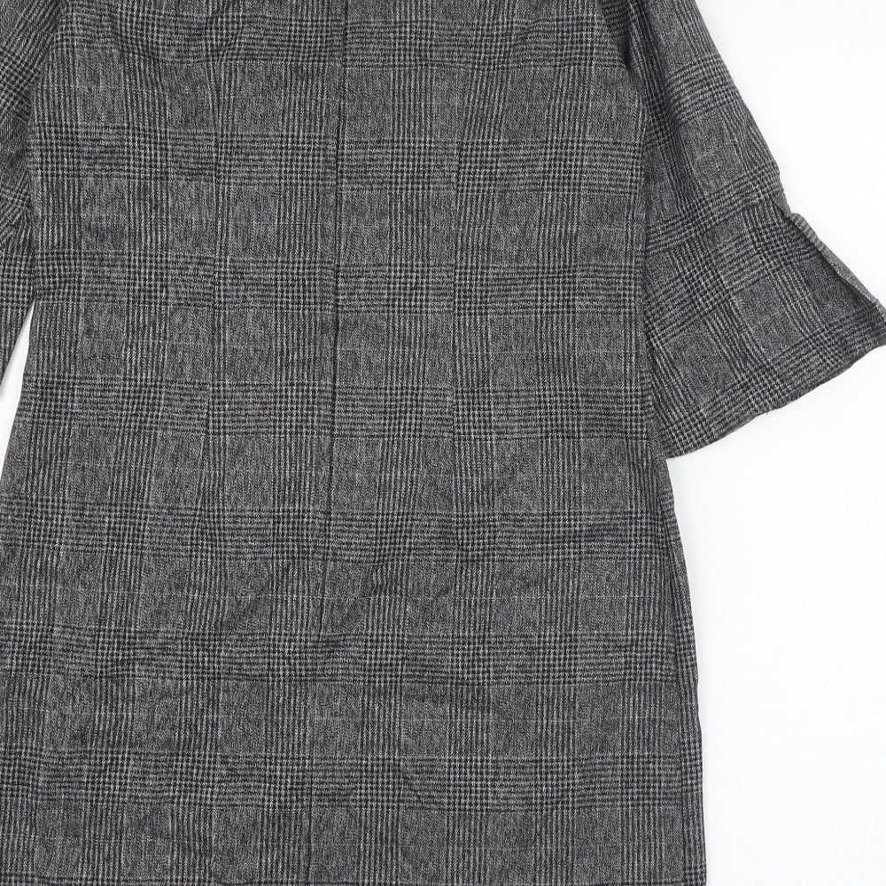 Dorothy Perkins Womens Grey Check Polyester A-Line Size 8 Round Neck Zip