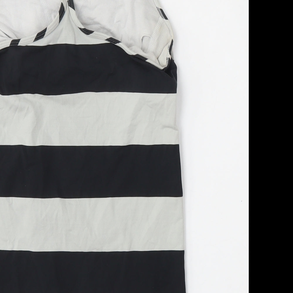 Reebok Womens Multicoloured Striped Nylon Basic Tank Size S Round Neck