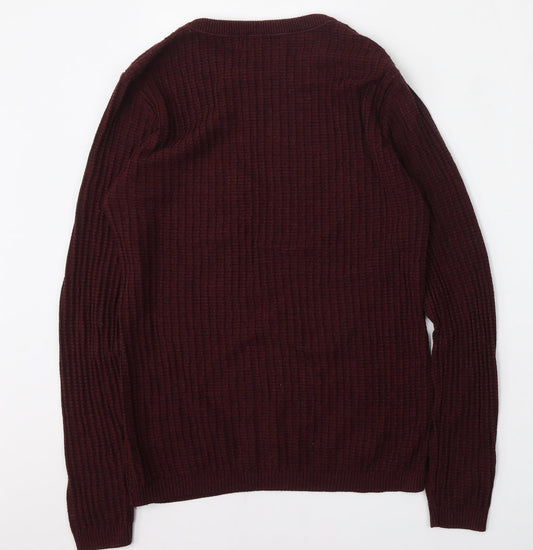 River Island Mens Red Round Neck Acrylic Pullover Jumper Size S