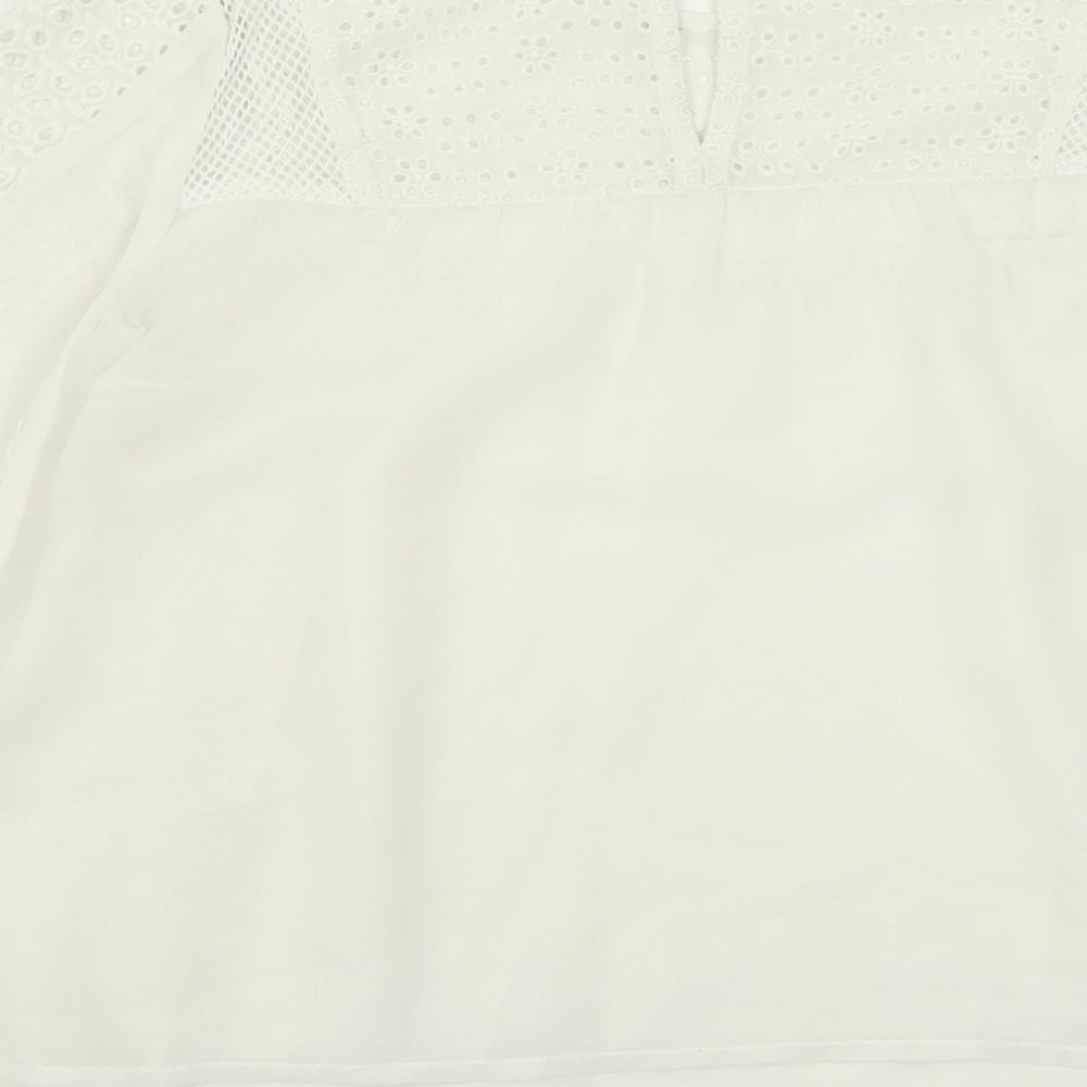Miss Selfridge Womens White Polyester Basic Blouse Size 8 Crew Neck