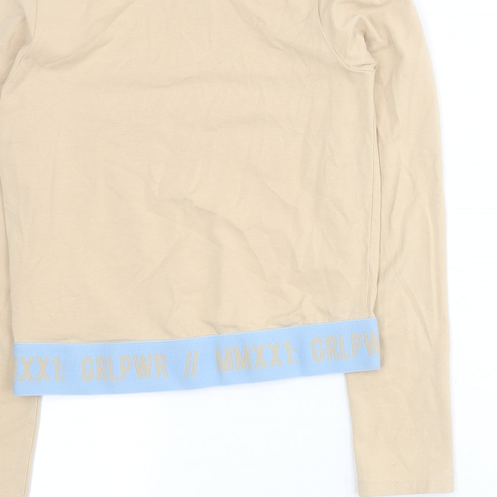 George Girls Beige Cotton Cropped T-Shirt Size 9-10 Years Round Neck Pullover