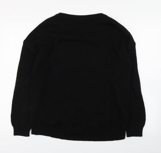 George Womens Black Boat Neck Acrylic Pullover Jumper Size 12