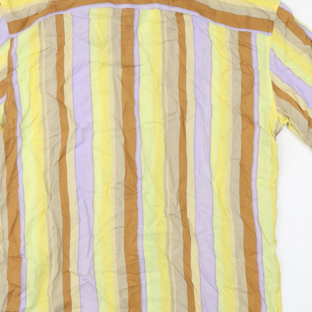 Pull & Bear Mens Multicoloured Striped Viscose Button-Up Size S Collared Button