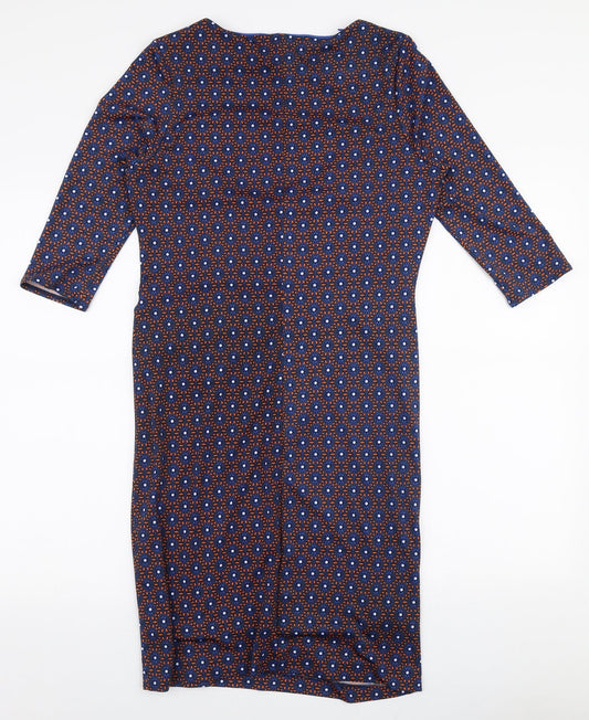 Dunnes Stores Womens Multicoloured Geometric Polyester Pencil Dress Size 12 Round Neck Pullover