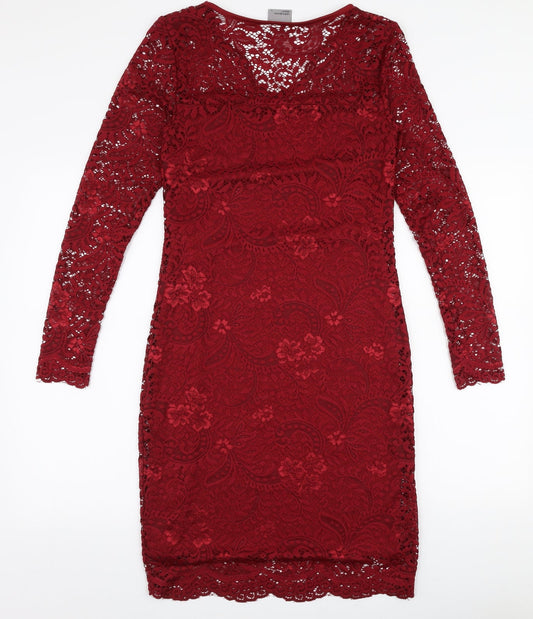 VERO MODA Womens Red Polyester Pencil Dress Size S V-Neck Pullover