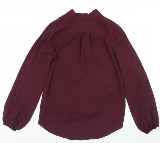 Miss Selfridge Womens Purple Polyester Basic Blouse Size 6 V-Neck