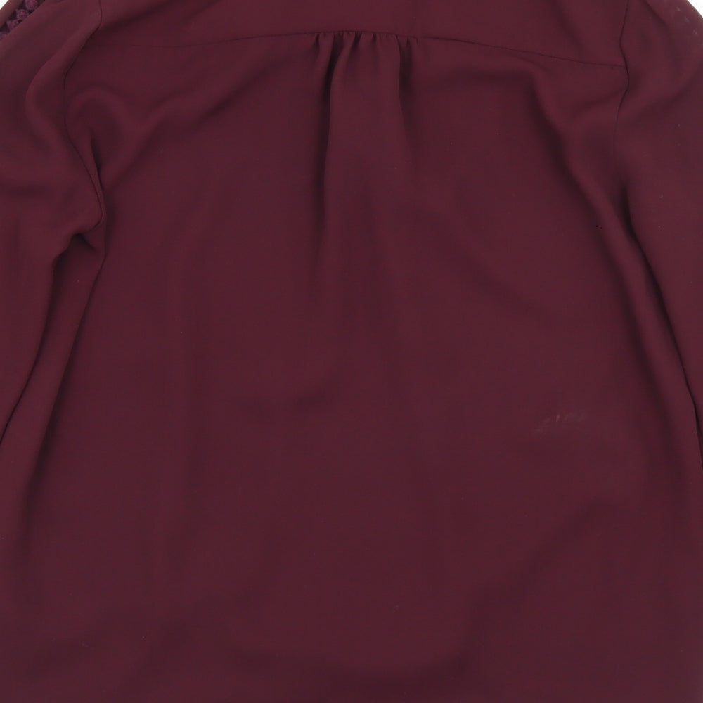 Miss Selfridge Womens Purple Polyester Basic Blouse Size 6 V-Neck